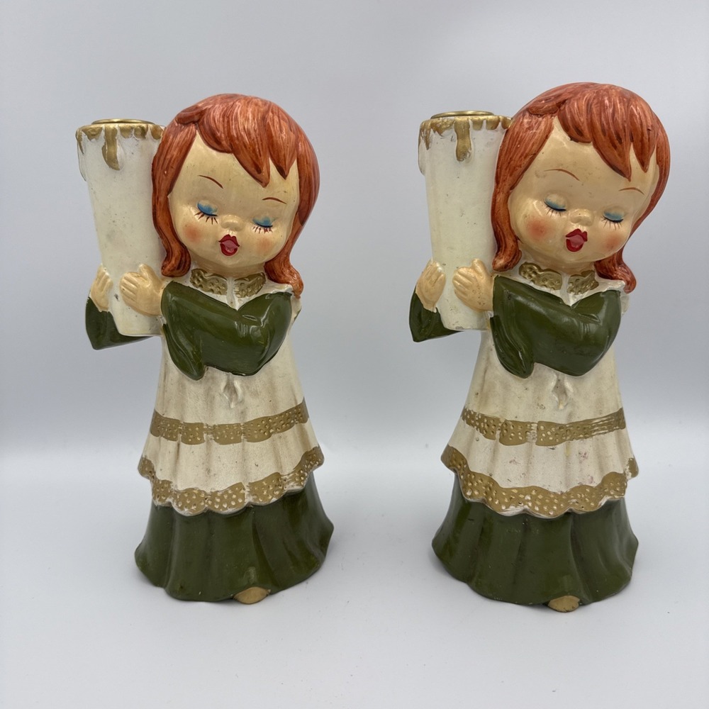 Vintage Star Creations Japan Choir Girl Candle Holder - Set Of 2 8.5"‎ Christmas